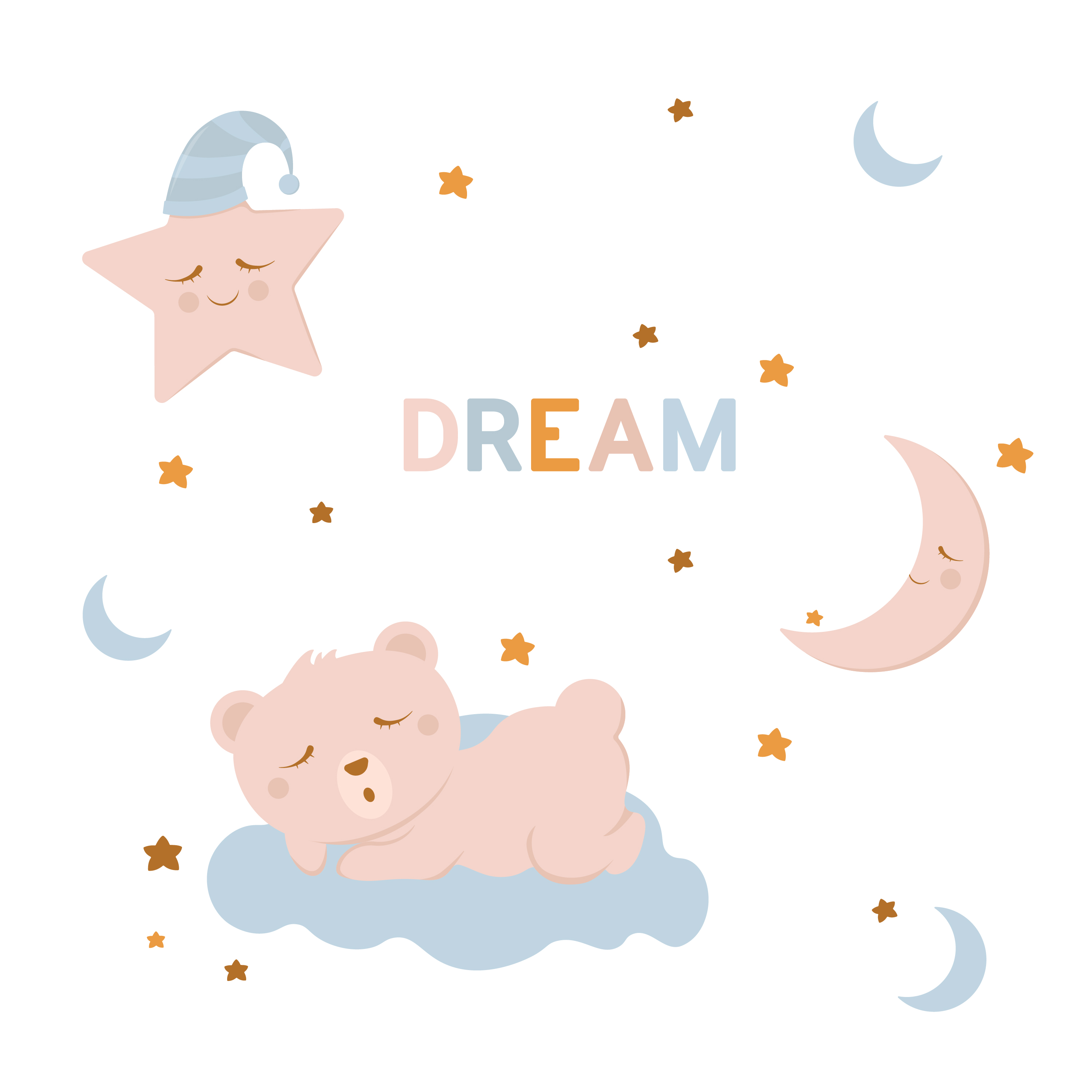 Children's illustration with cute sleeping bears, a moon and a star for a sweet dream preview image.