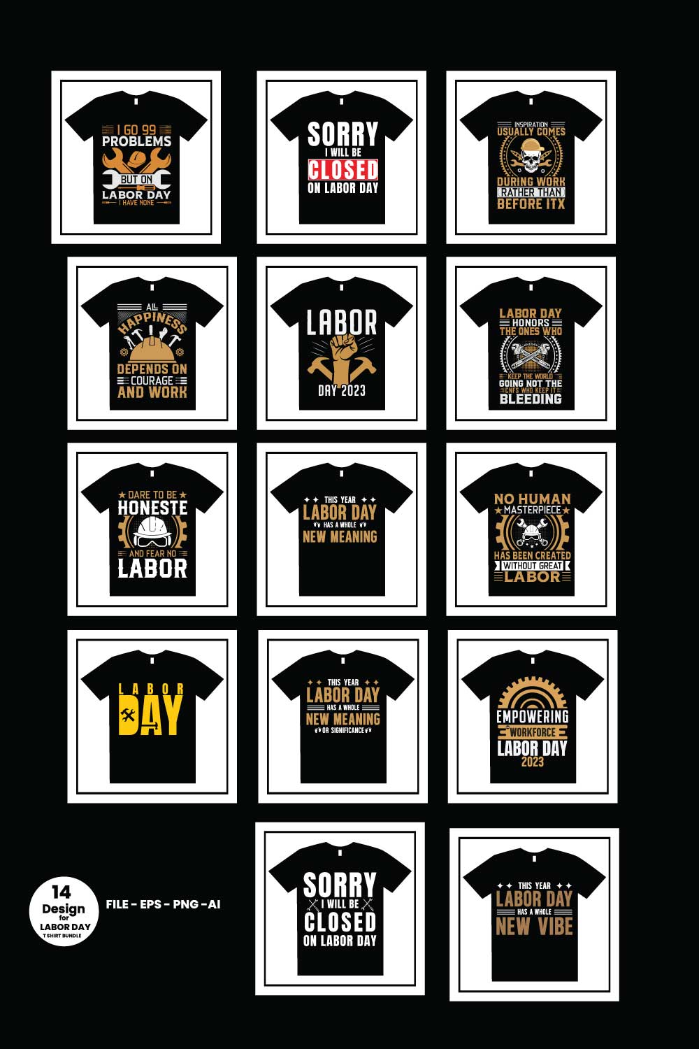 14 Print Ready Labor Day Vintage & Vector Best T-Shirt Design Bundle pinterest preview image.