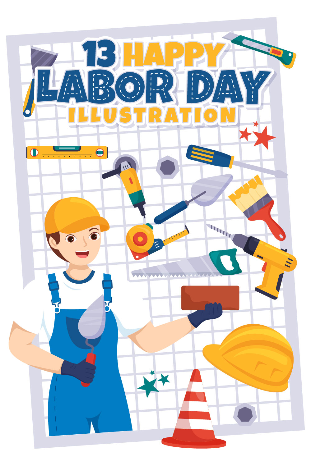 13 Happy Labor Day Vector Illustration pinterest preview image.