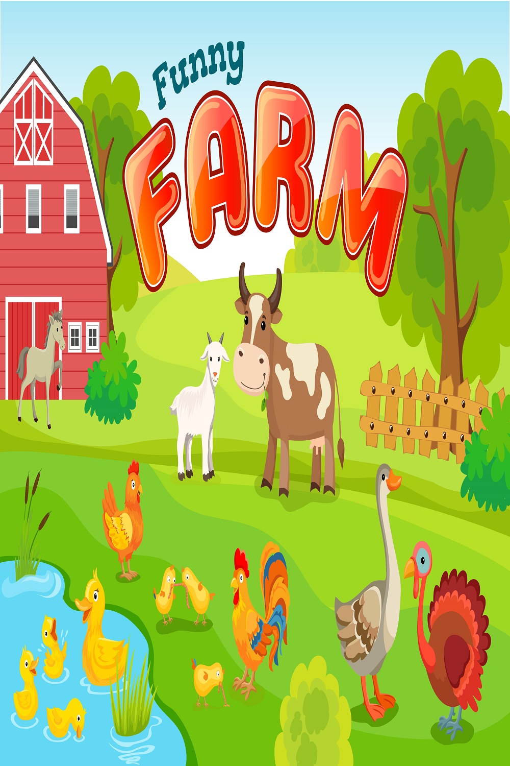 Landscape with farm animals pinterest preview image.