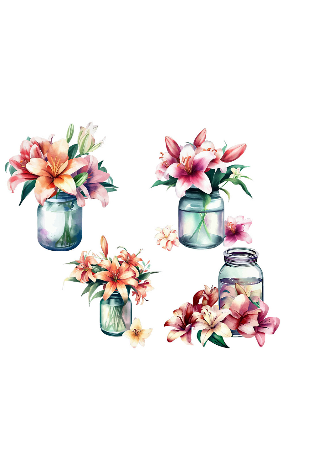 Lily Flowers In Jar Watercolor Clipart pinterest preview image.