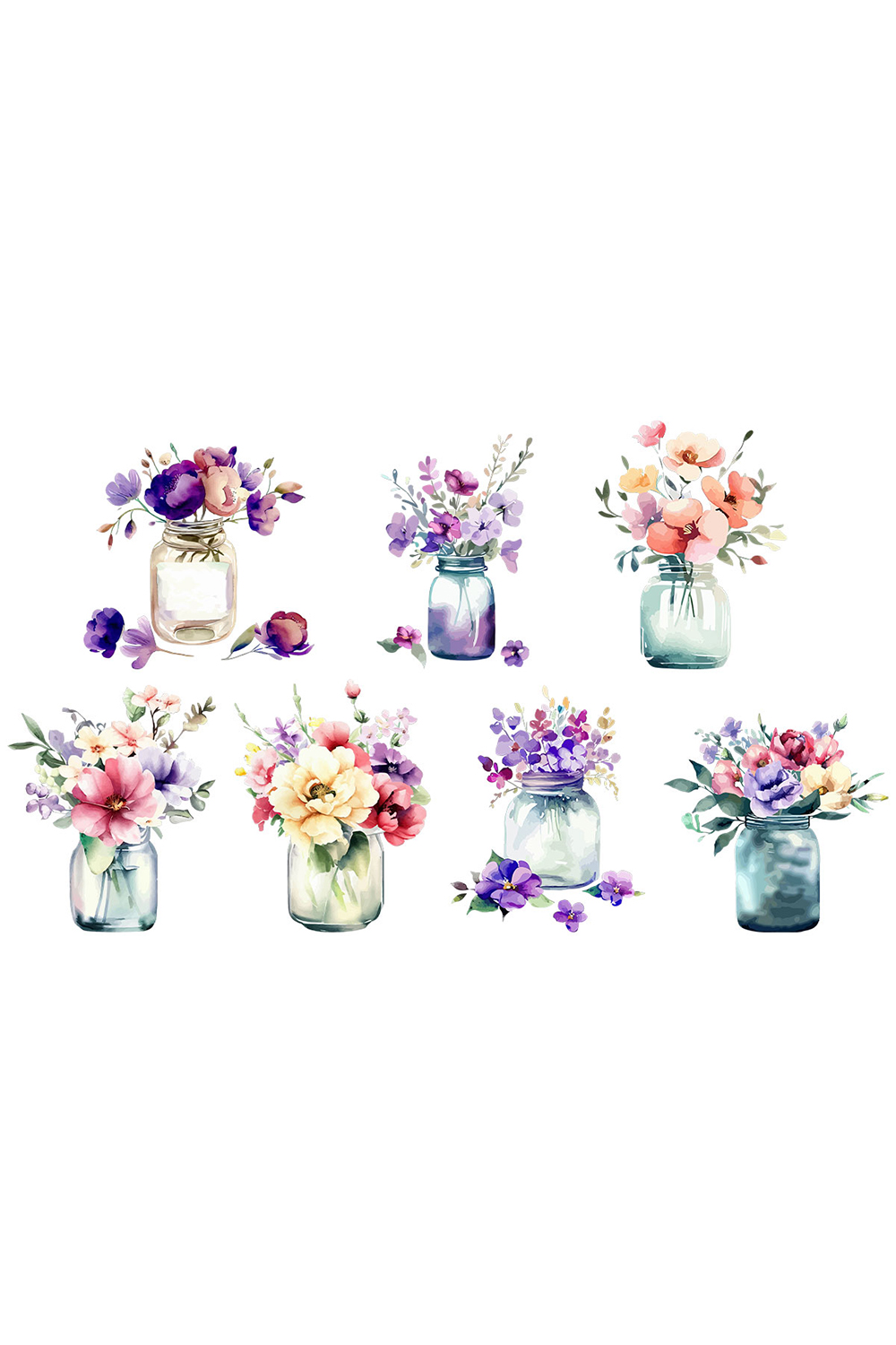 Flowers in Jar Watercolor Clipart pinterest preview image.