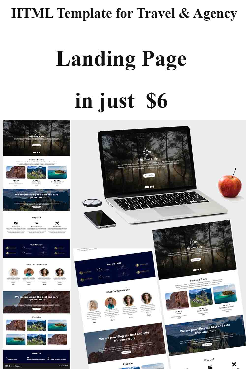 HTML Template for Travel & Agency pinterest preview image.