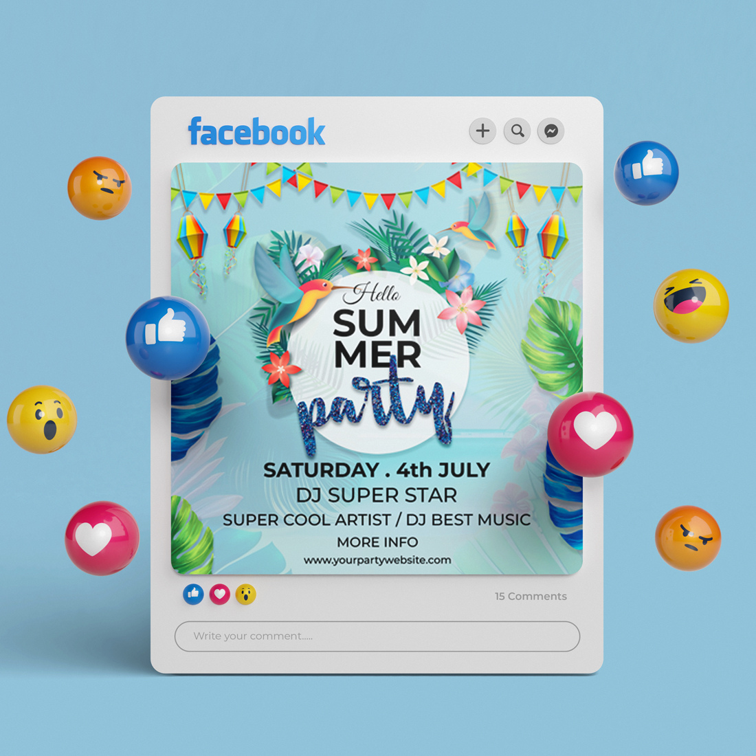Summer Festival Party Social Media Post Design preview image.