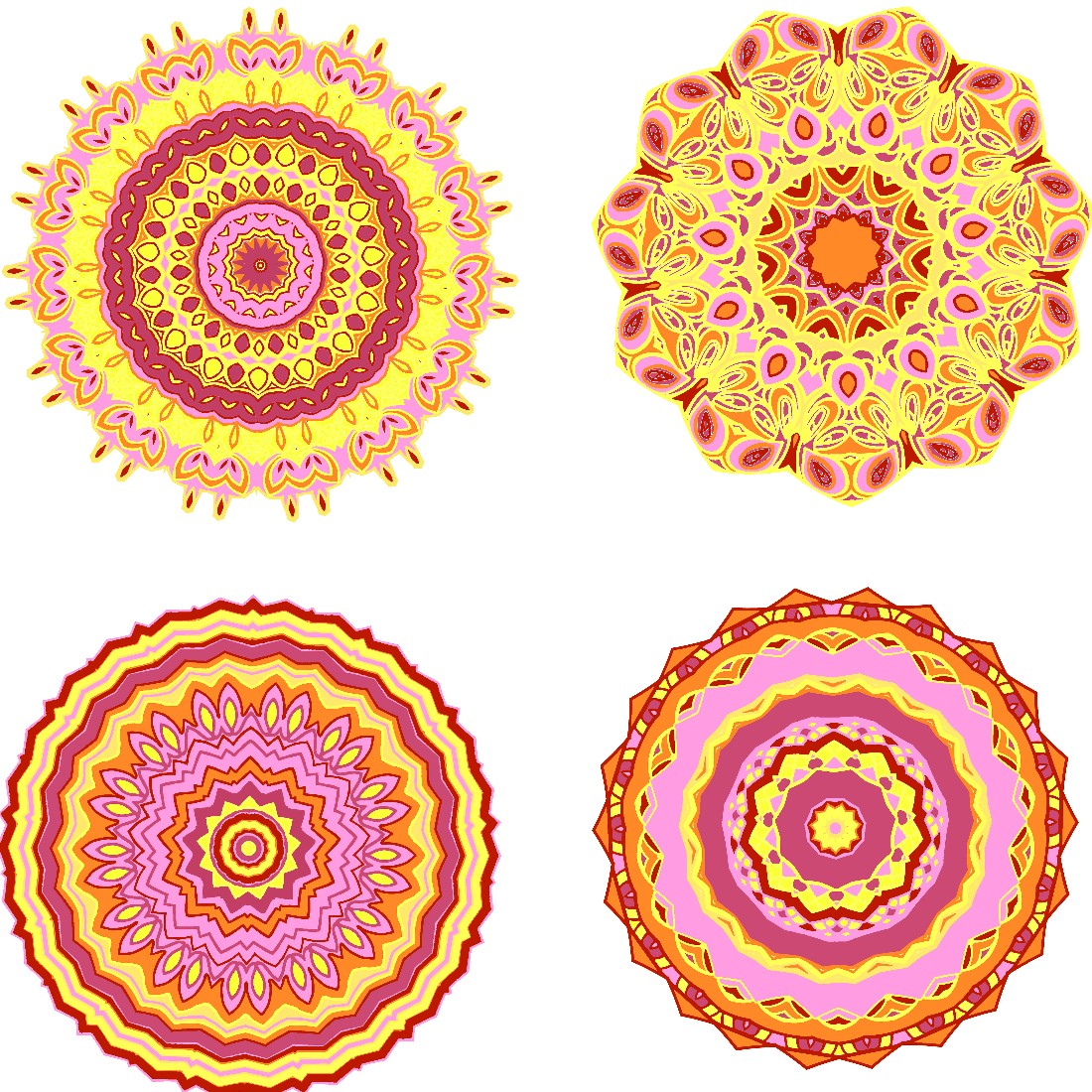 12 Bright Yellow Pink Mandalas cover image.
