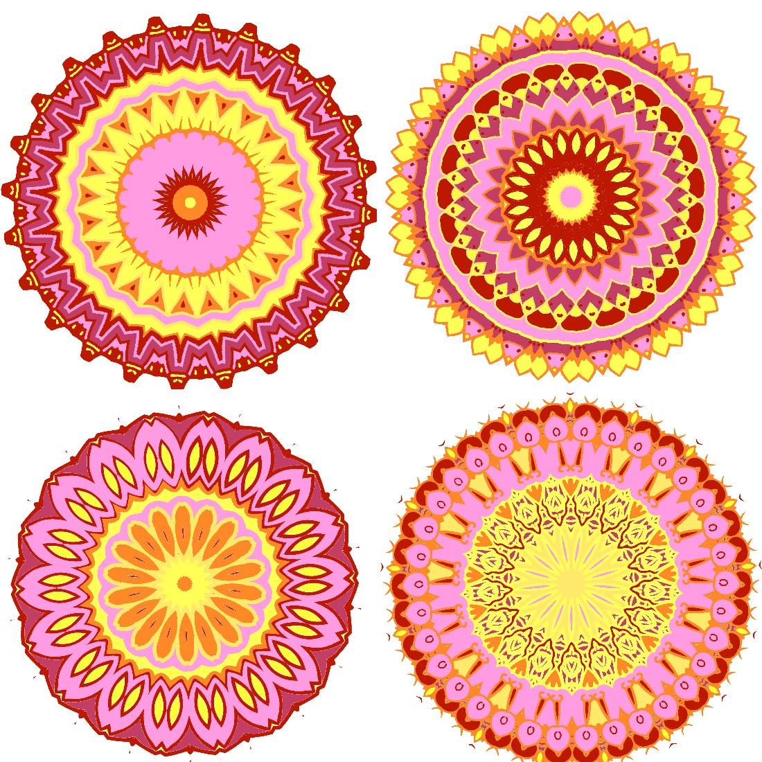 12 Bright Yellow Pink Mandalas preview image.