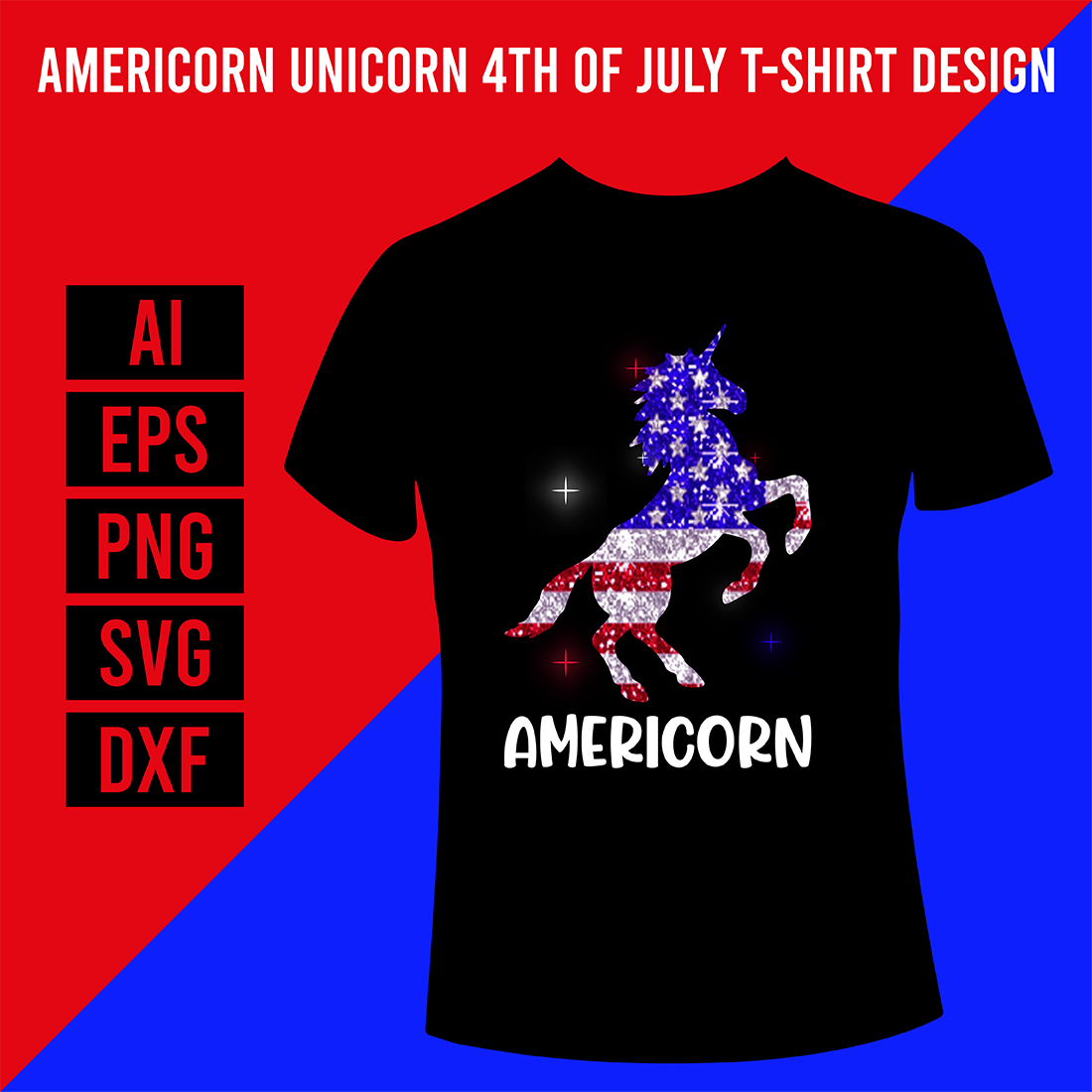 Americorn Unicorn 4th of July T-Shirt Design cover image.