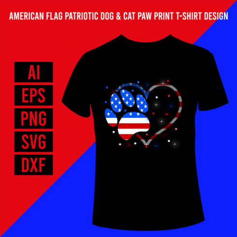 American Flag Patriotic Dog & Cat Paw Print T-Shirt Design cover image.
