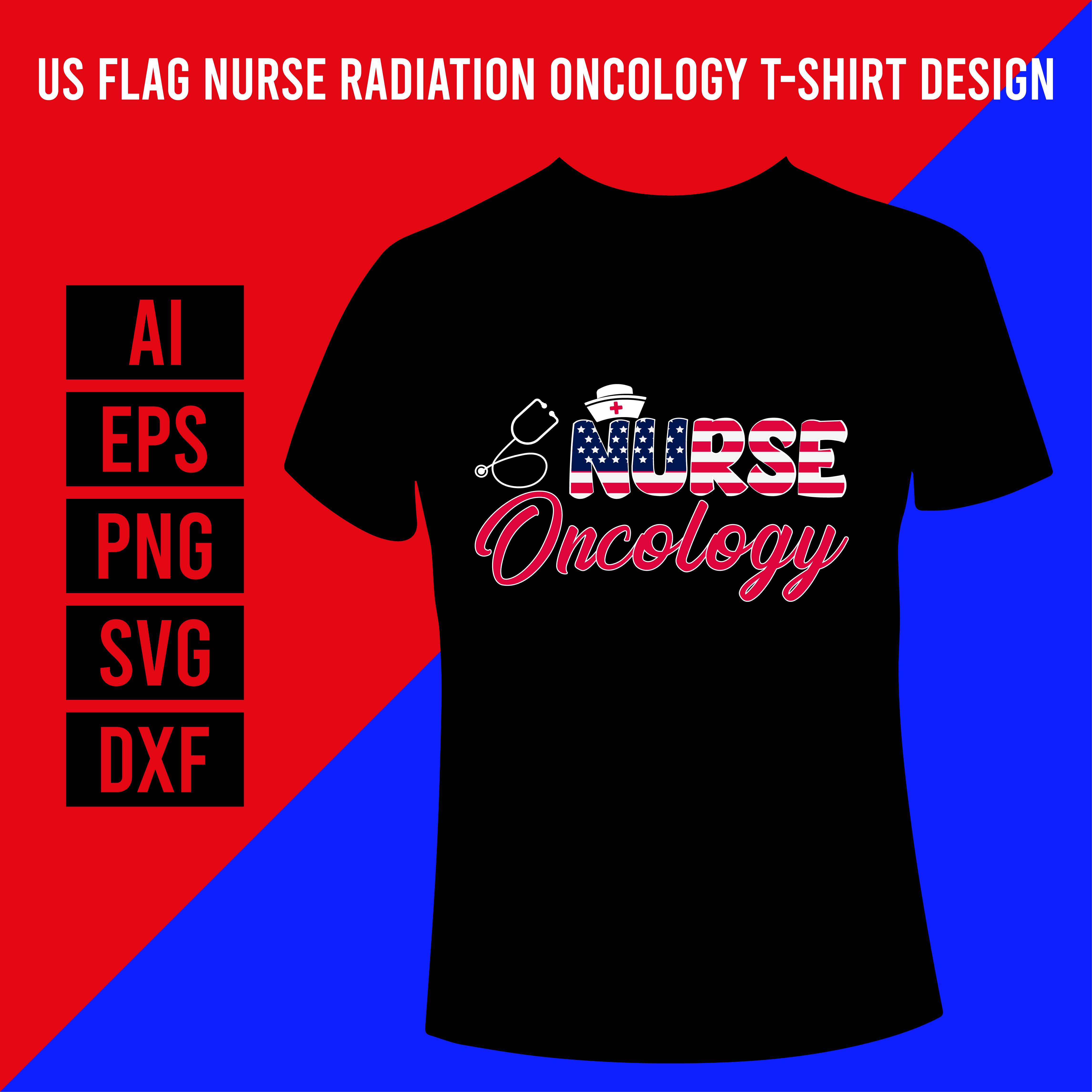 Us Flag Nurse Radiation Oncology T-Shirt Design cover image.