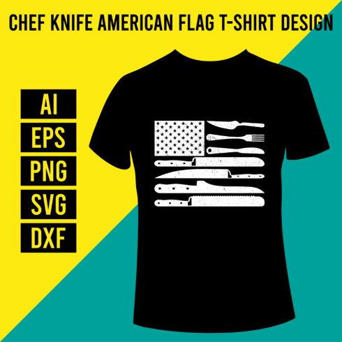 Chef Knife American Flag T-Shirt Design cover image.