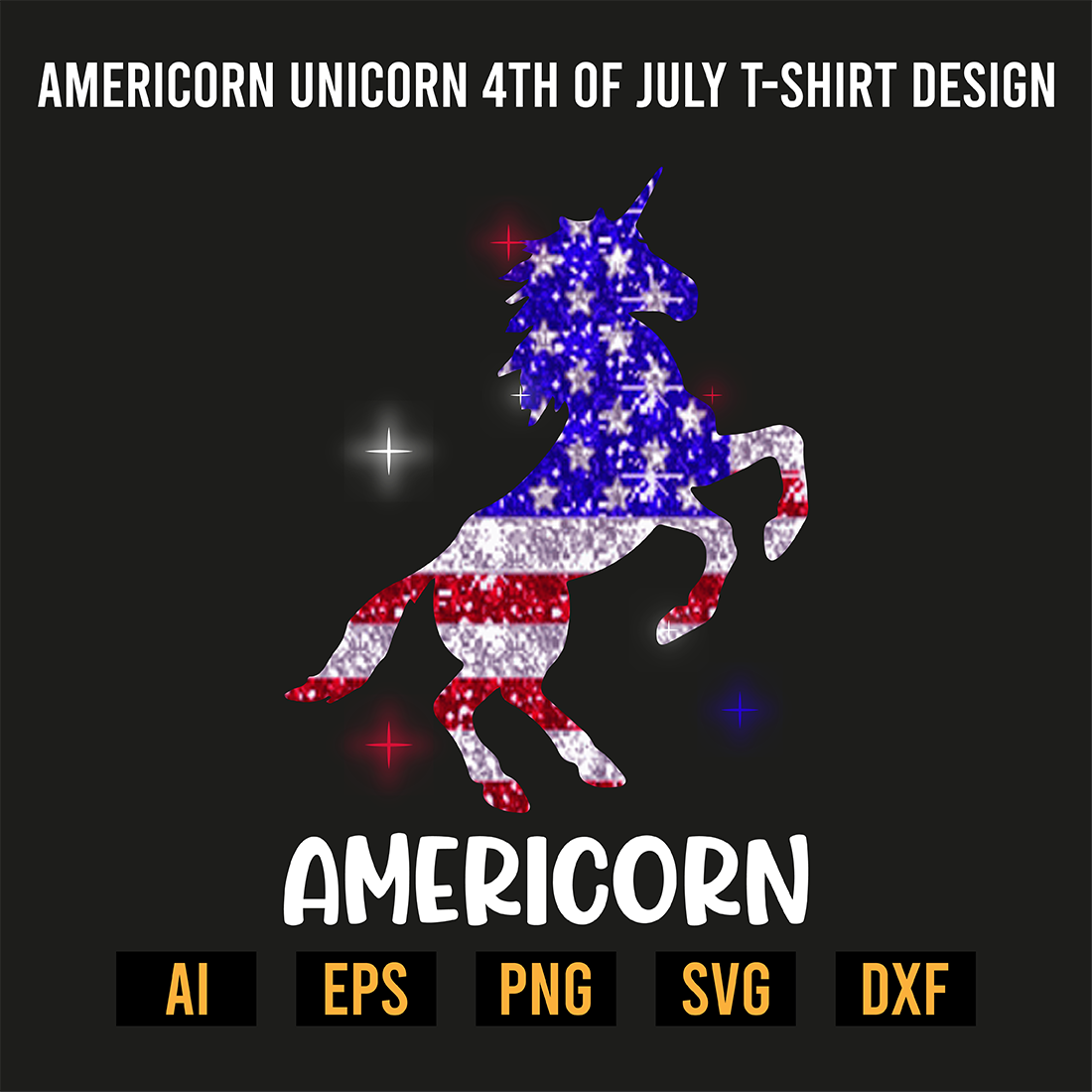 Americorn Unicorn 4th of July T-Shirt Design preview image.