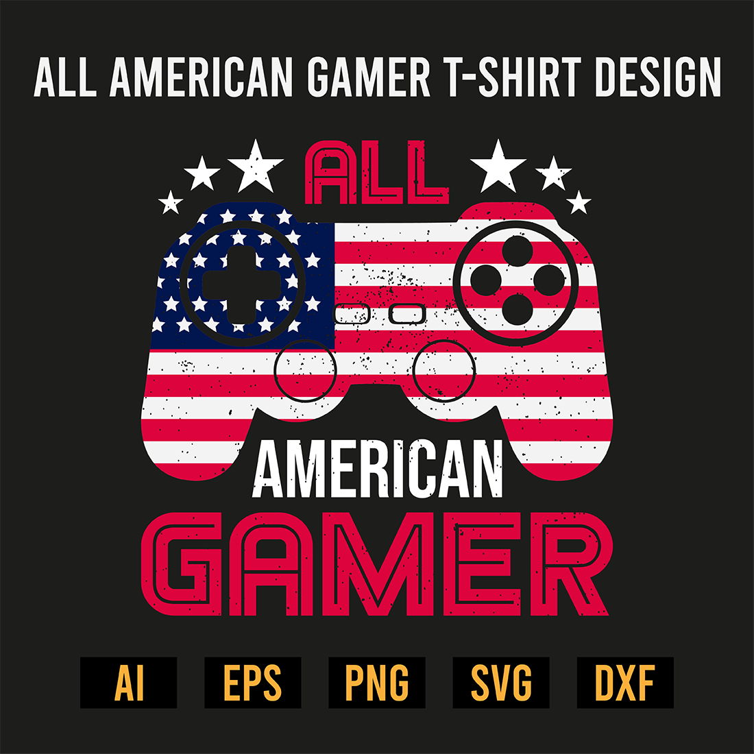 All American Gamer T-Shirt Design preview image.