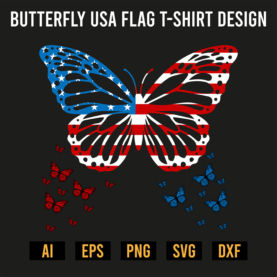 Butterfly USA Flag T-Shirt Design preview image.