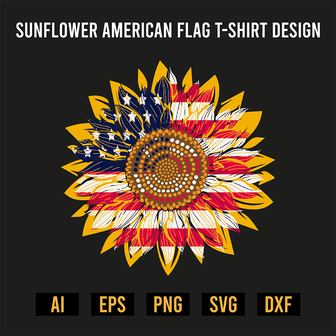 Sunflower American Flag T-Shirt Design preview image.