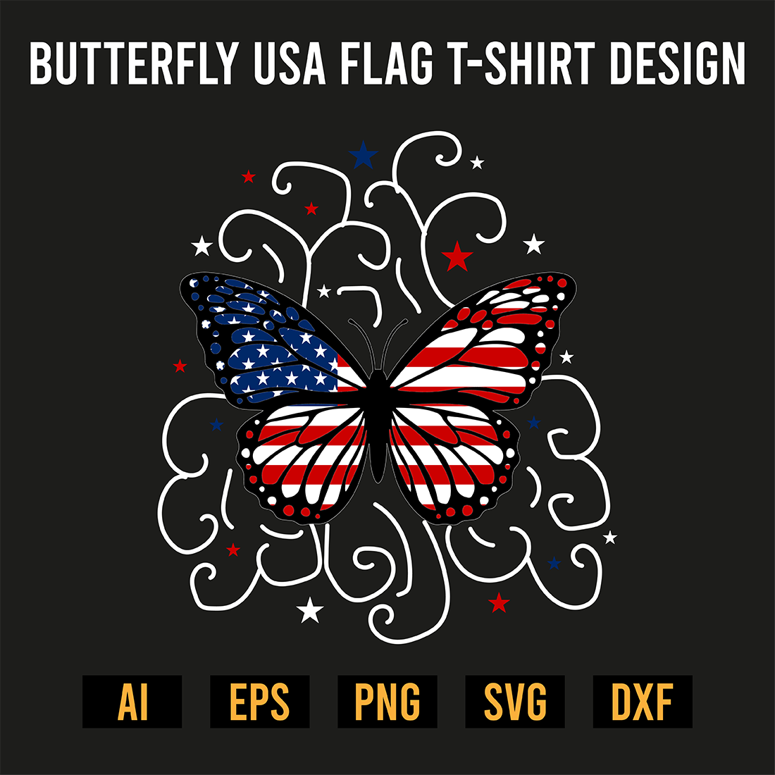 Butterfly USA Flag T-Shirt Design preview image.