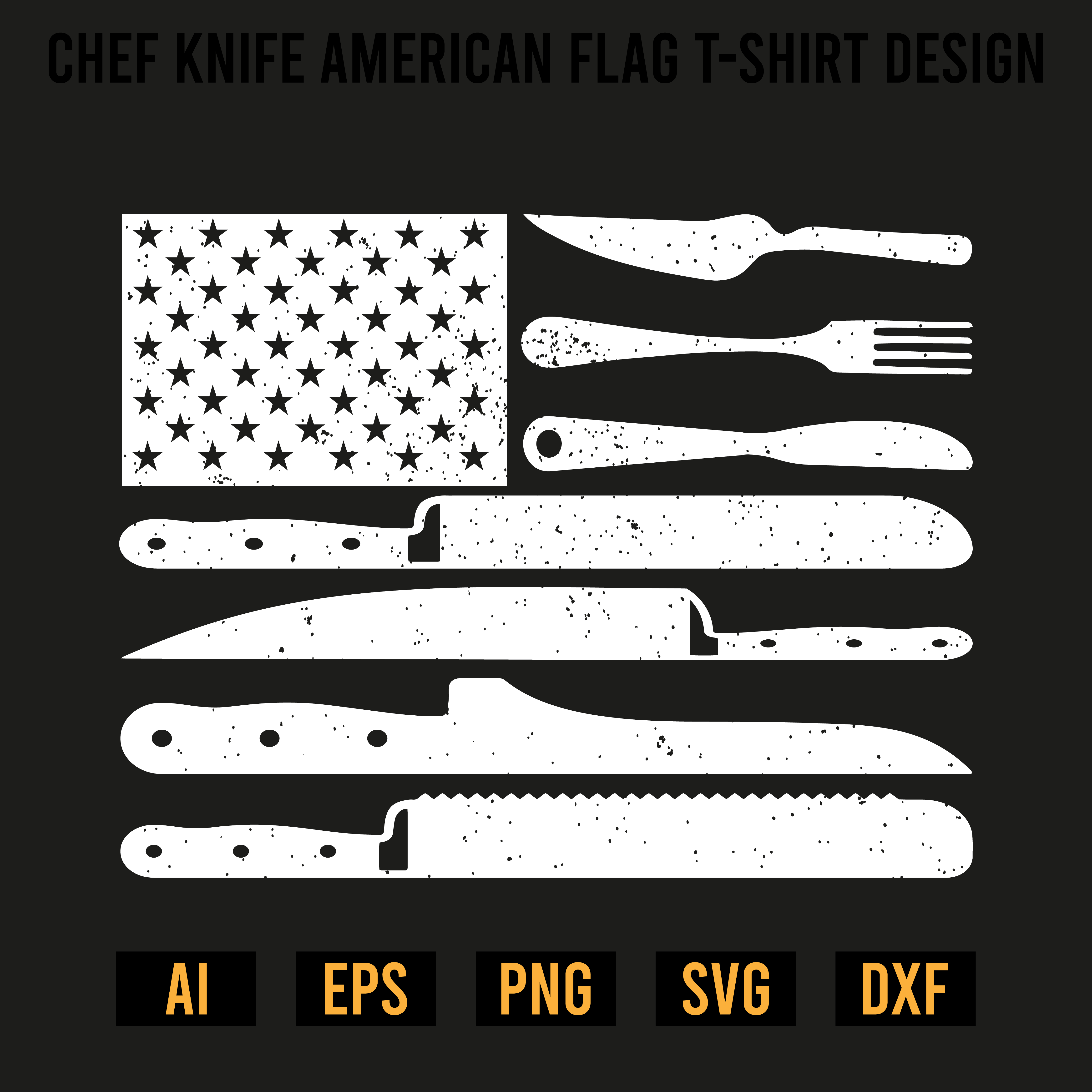Chef Knife American Flag T-Shirt Design preview image.