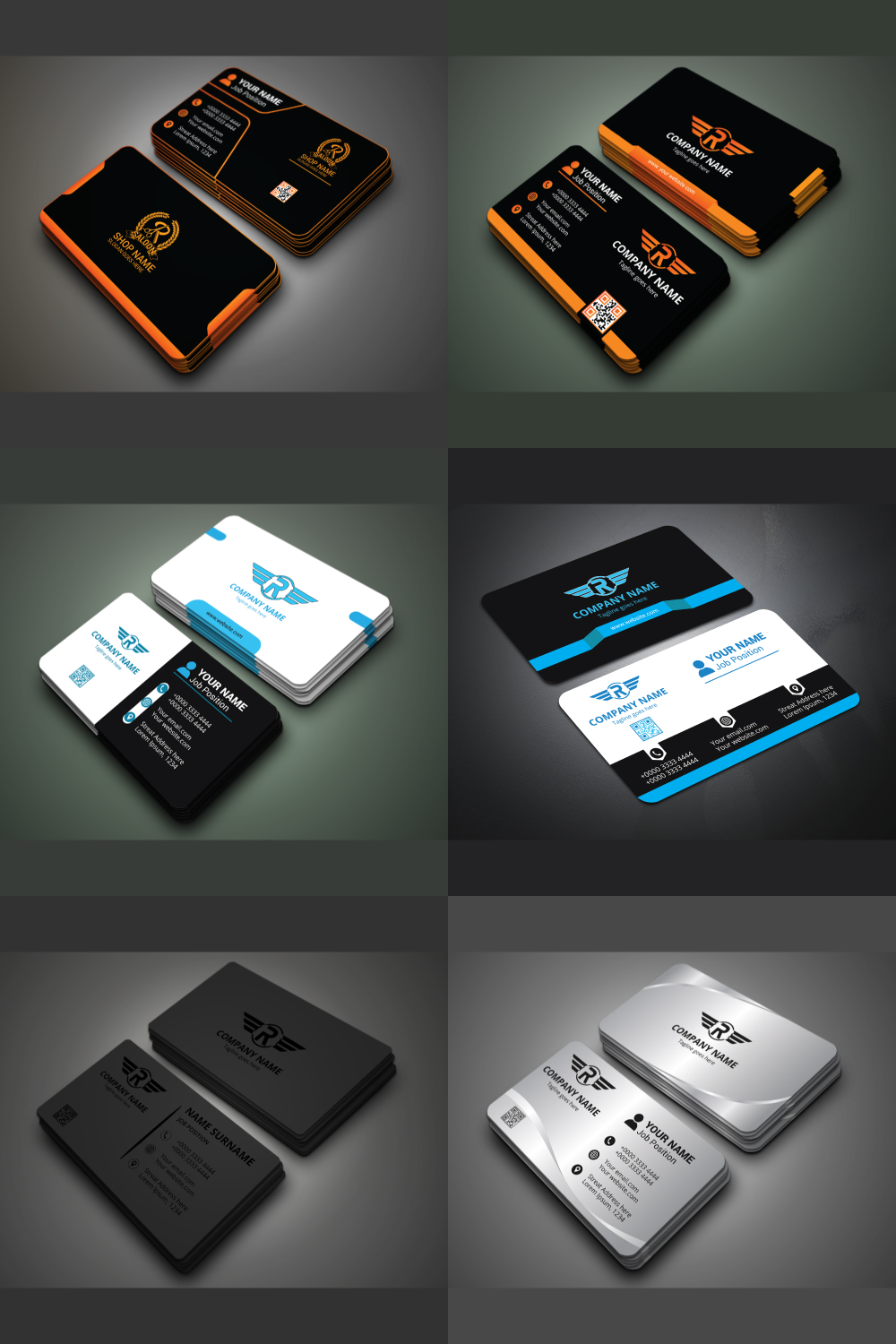 6 Corporate Modern creative minimalist Business Card design pinterest preview image.
