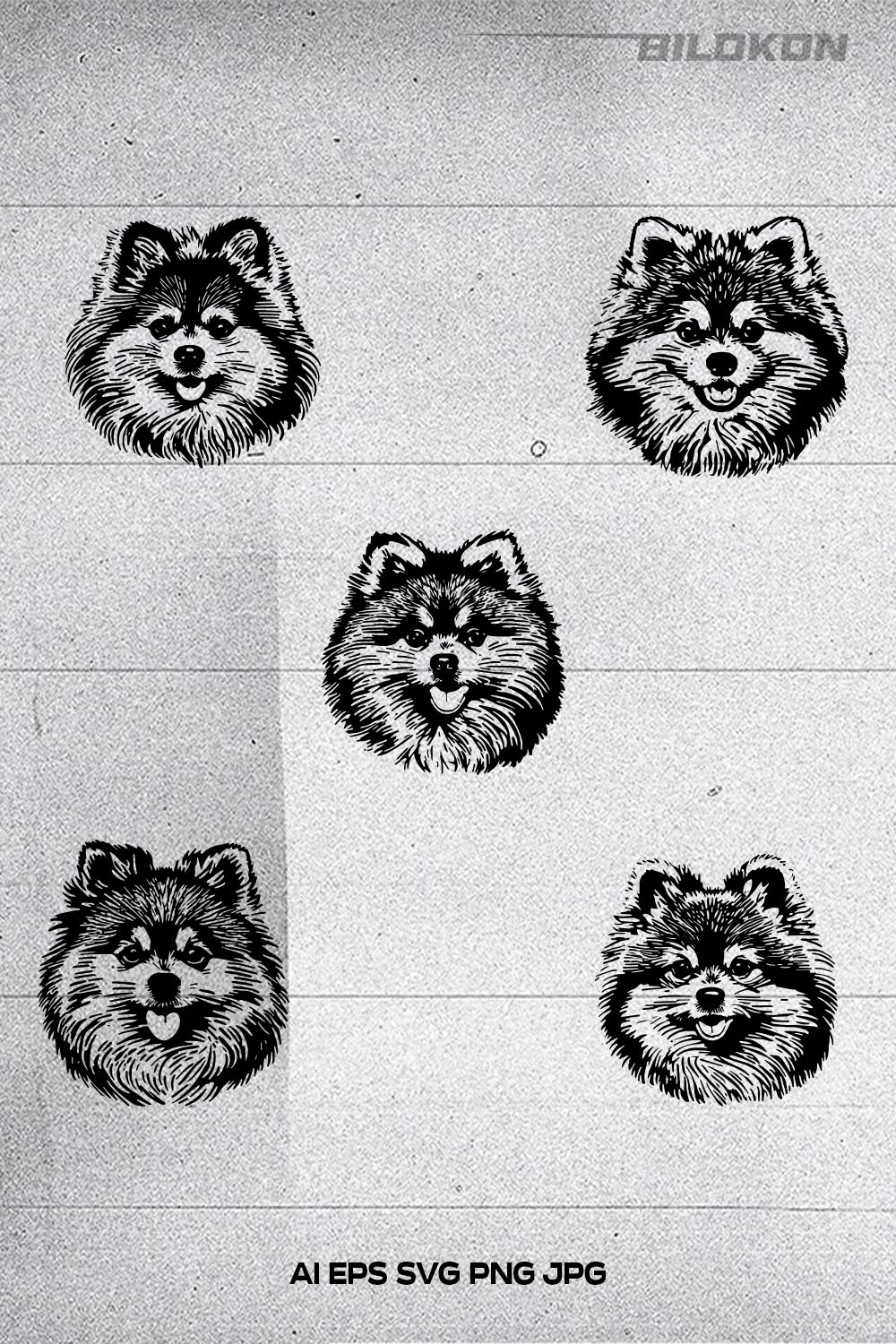 Pomeranian spitz dog head, SVG, Vector, Illustration, SVG Bundle pinterest preview image.