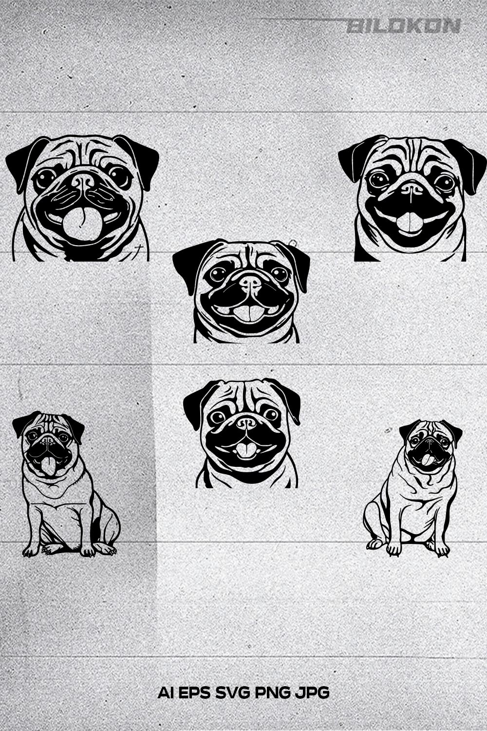 Pug dog head, SVG, Vector, Illustration, SVG Bundle pinterest preview image.