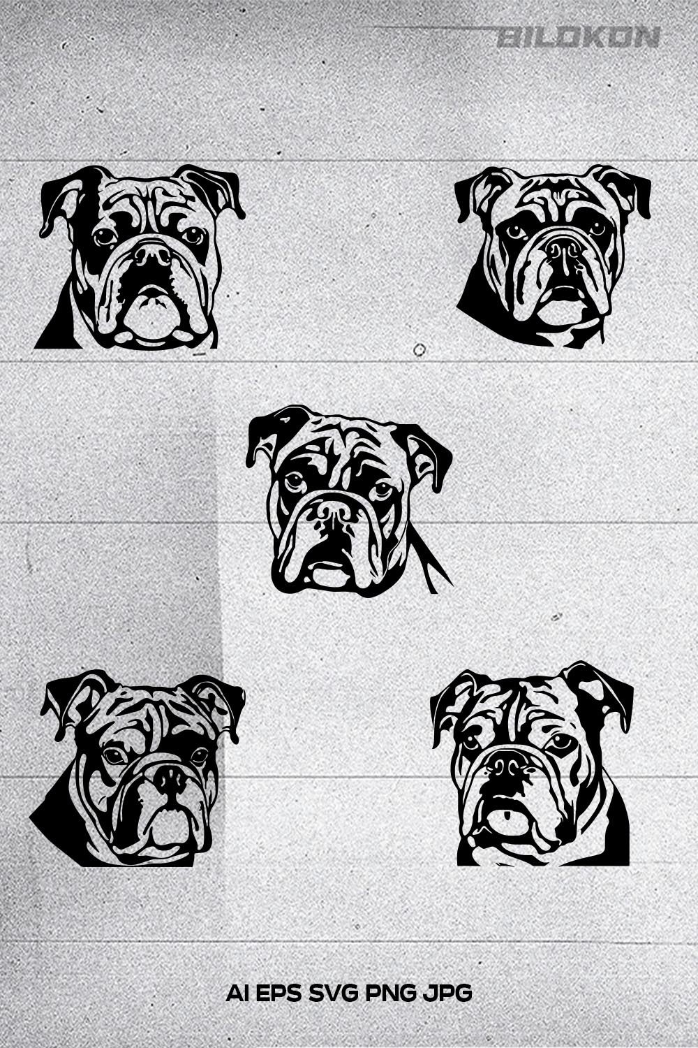 English Bulldog dog head, SVG, Vector, Illustration, SVG Bundle pinterest preview image.