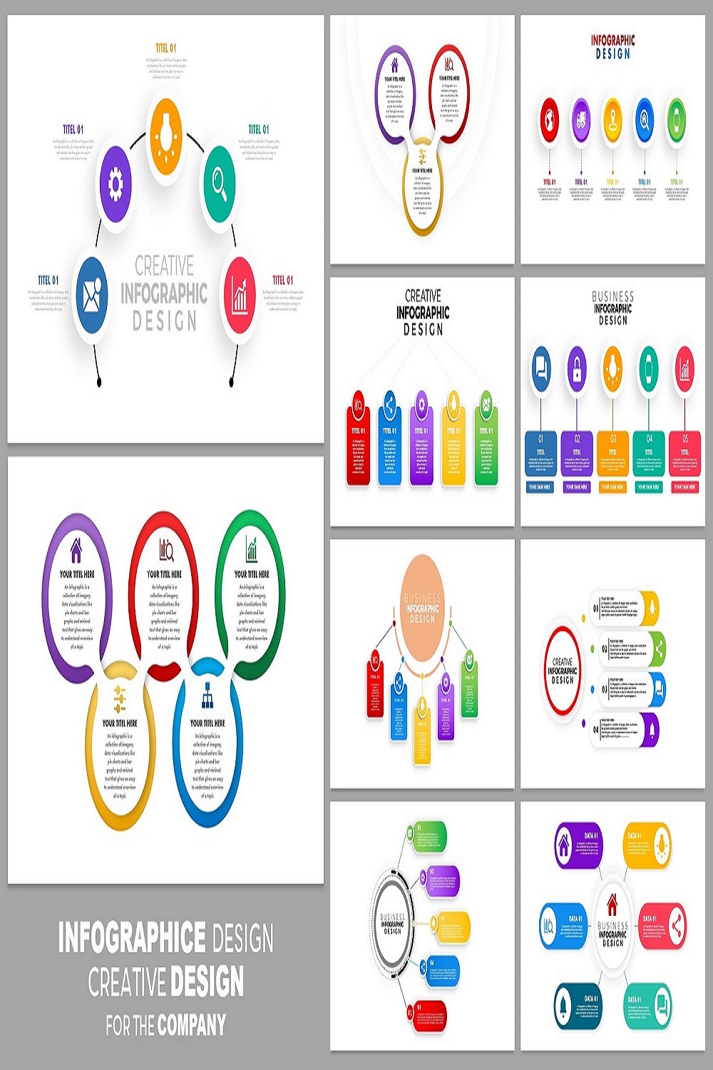 Business infographic pack PowerPoint templates pinterest preview image.