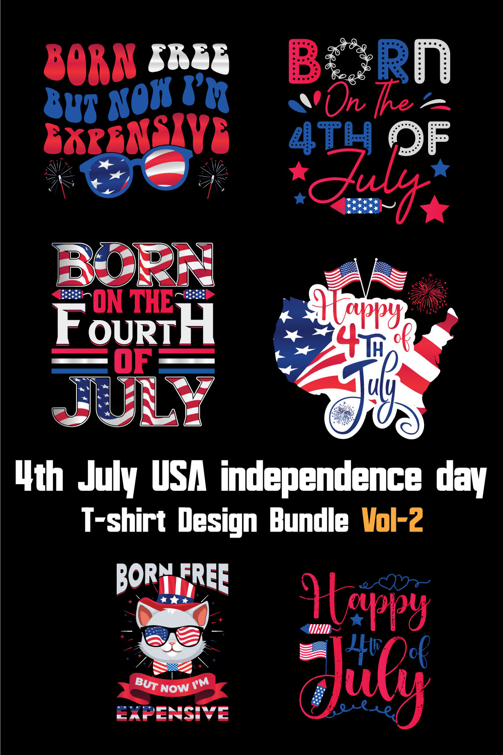 4th July USA independence day T-shirt Design Bundle Vol-2 pinterest preview image.