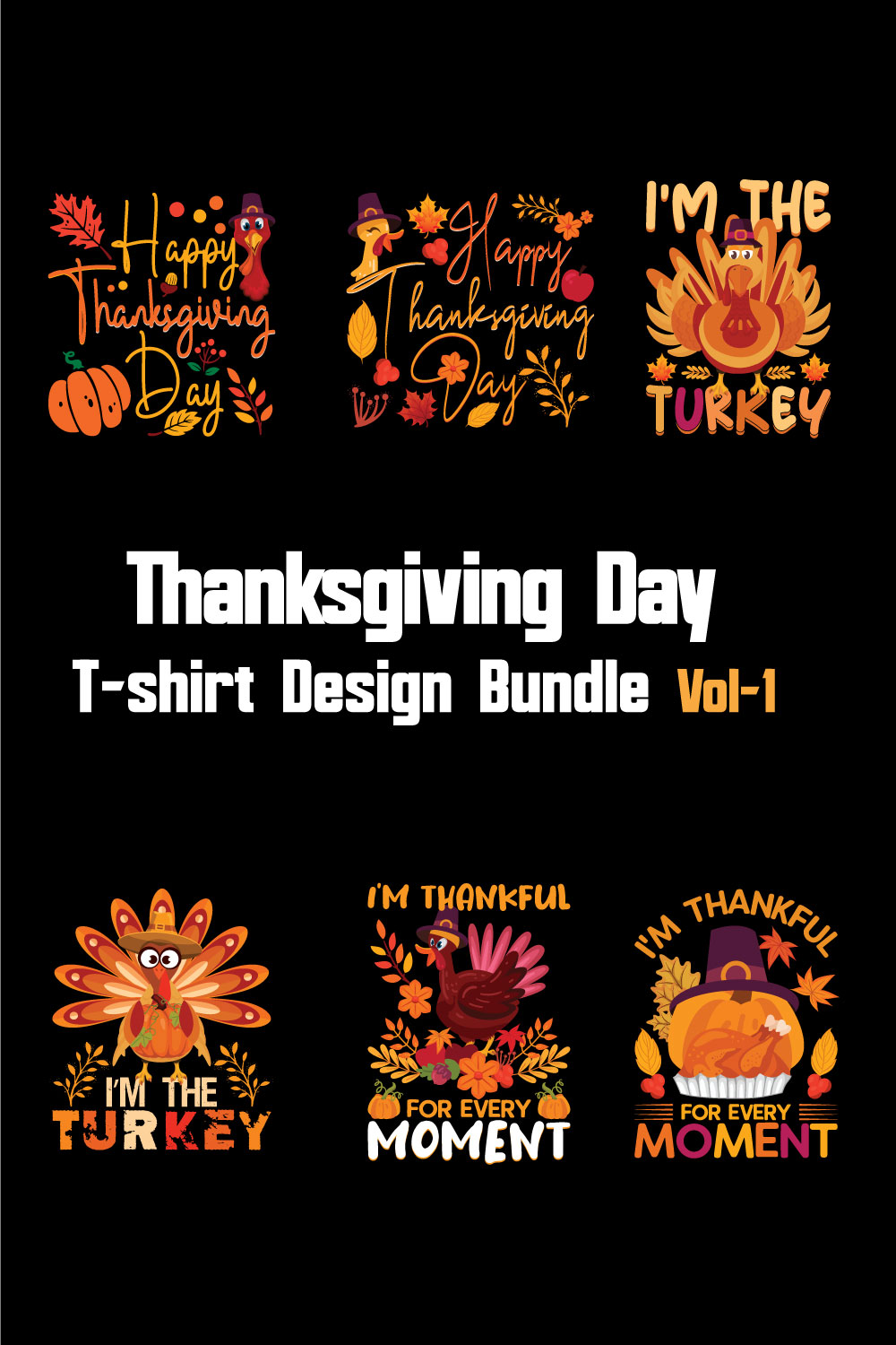Thanksgiving Day T-shirt Design Bundle Vol-1 pinterest preview image.