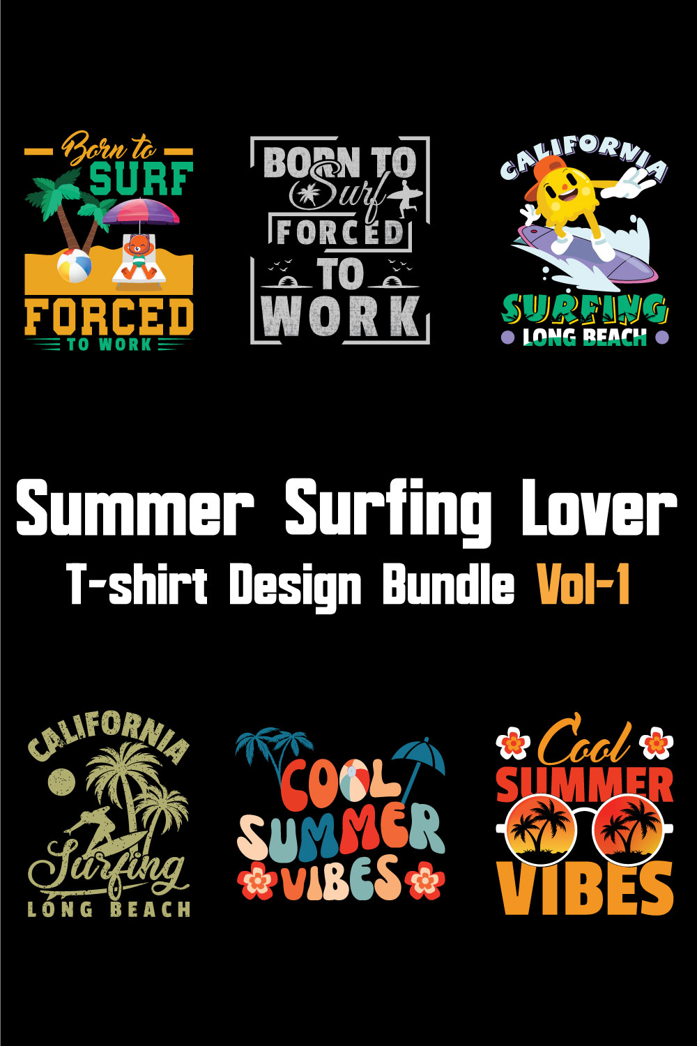 Summer Surfing Lover T-shirt Design Bundle Vol-1 pinterest preview image.