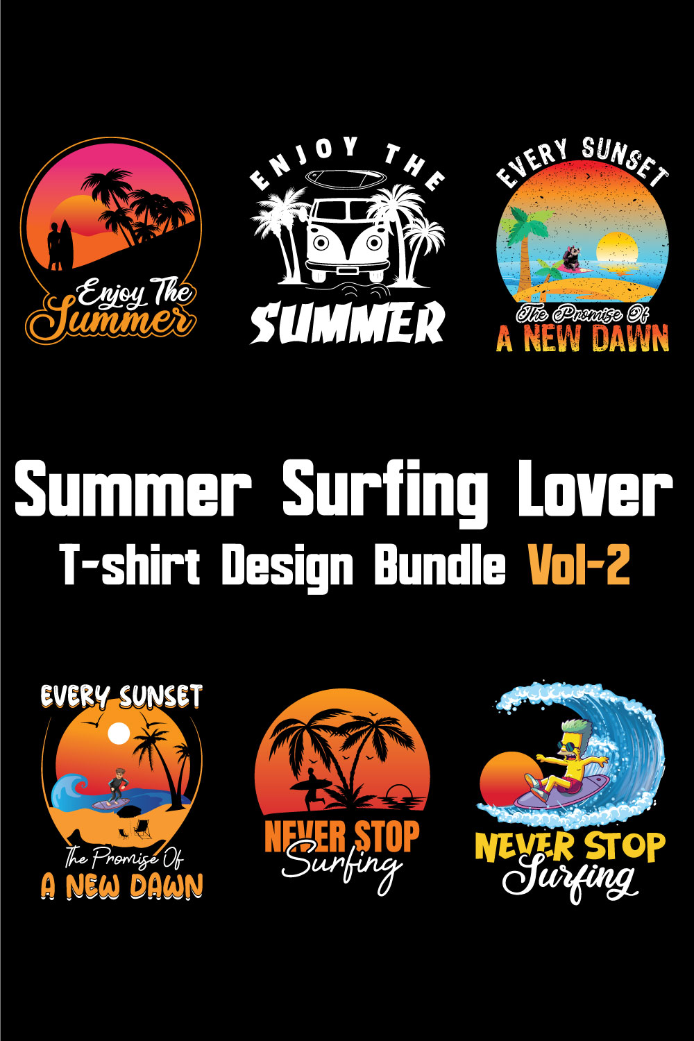 Summer Surfing Lover T-shirt Design Bundle Vol-2 pinterest preview image.