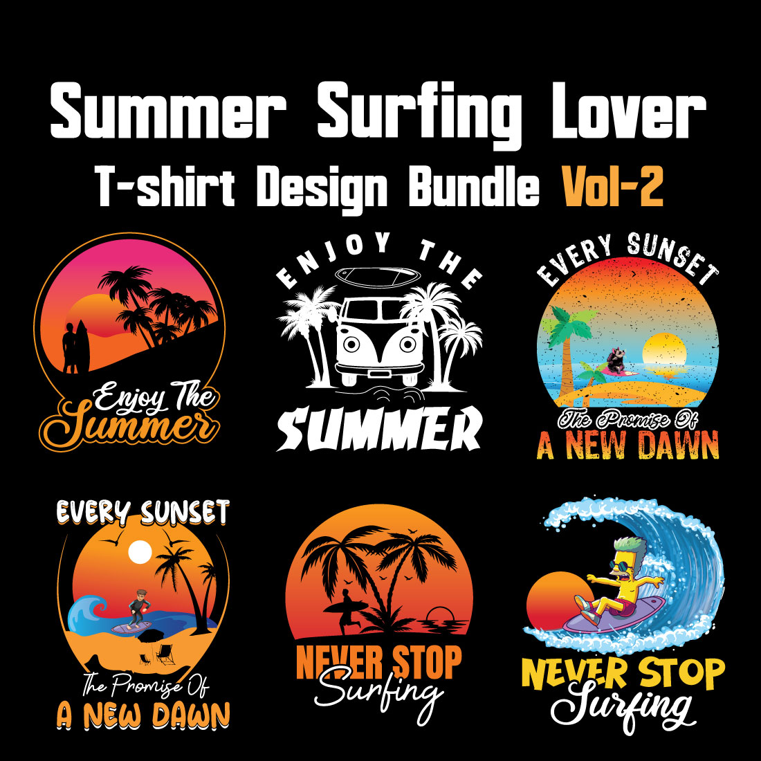 Summer Surfing Lover T-shirt Design Bundle Vol-2 cover image.