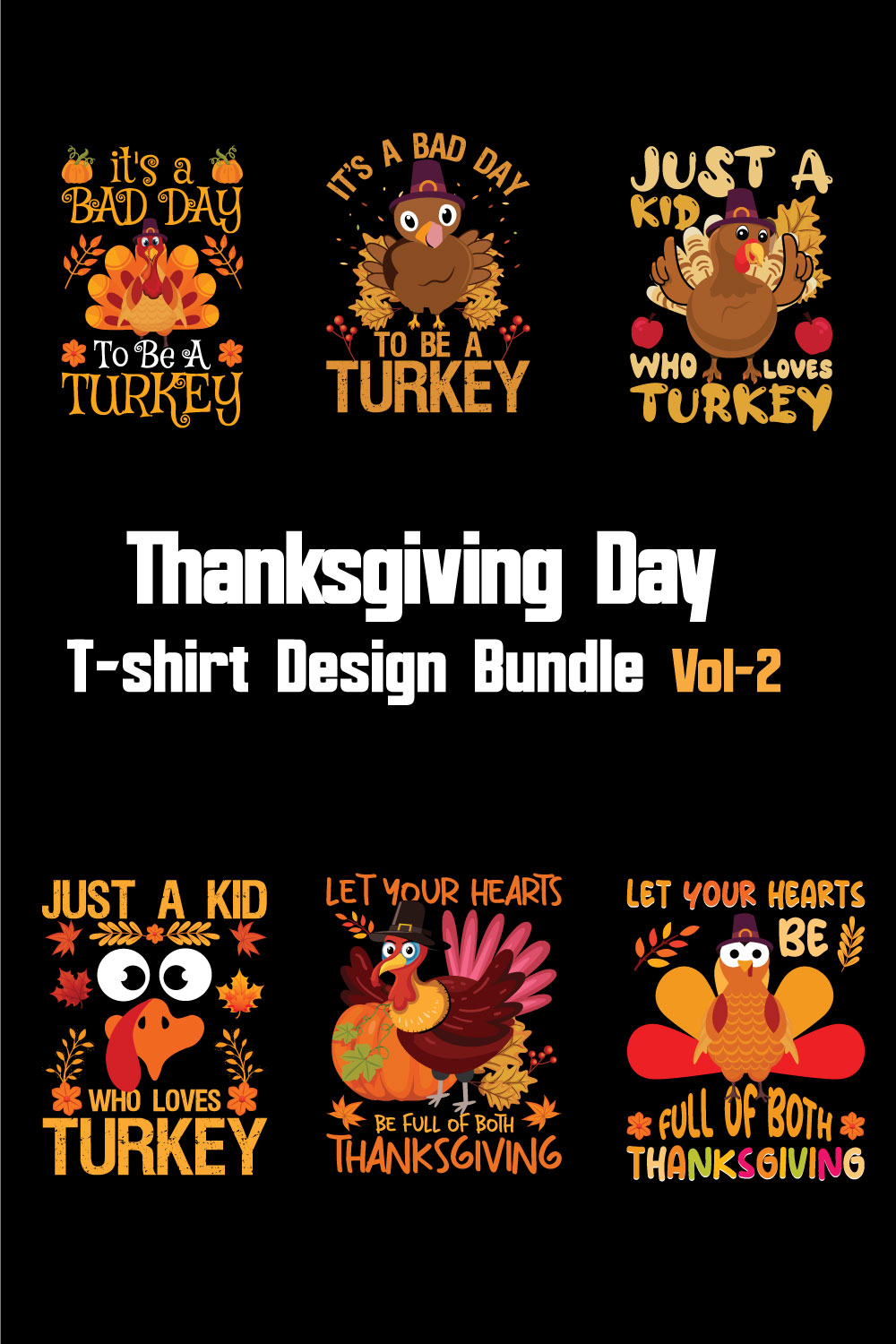 Thanksgiving Day T-shirt Design Bundle Vol-2 pinterest preview image.