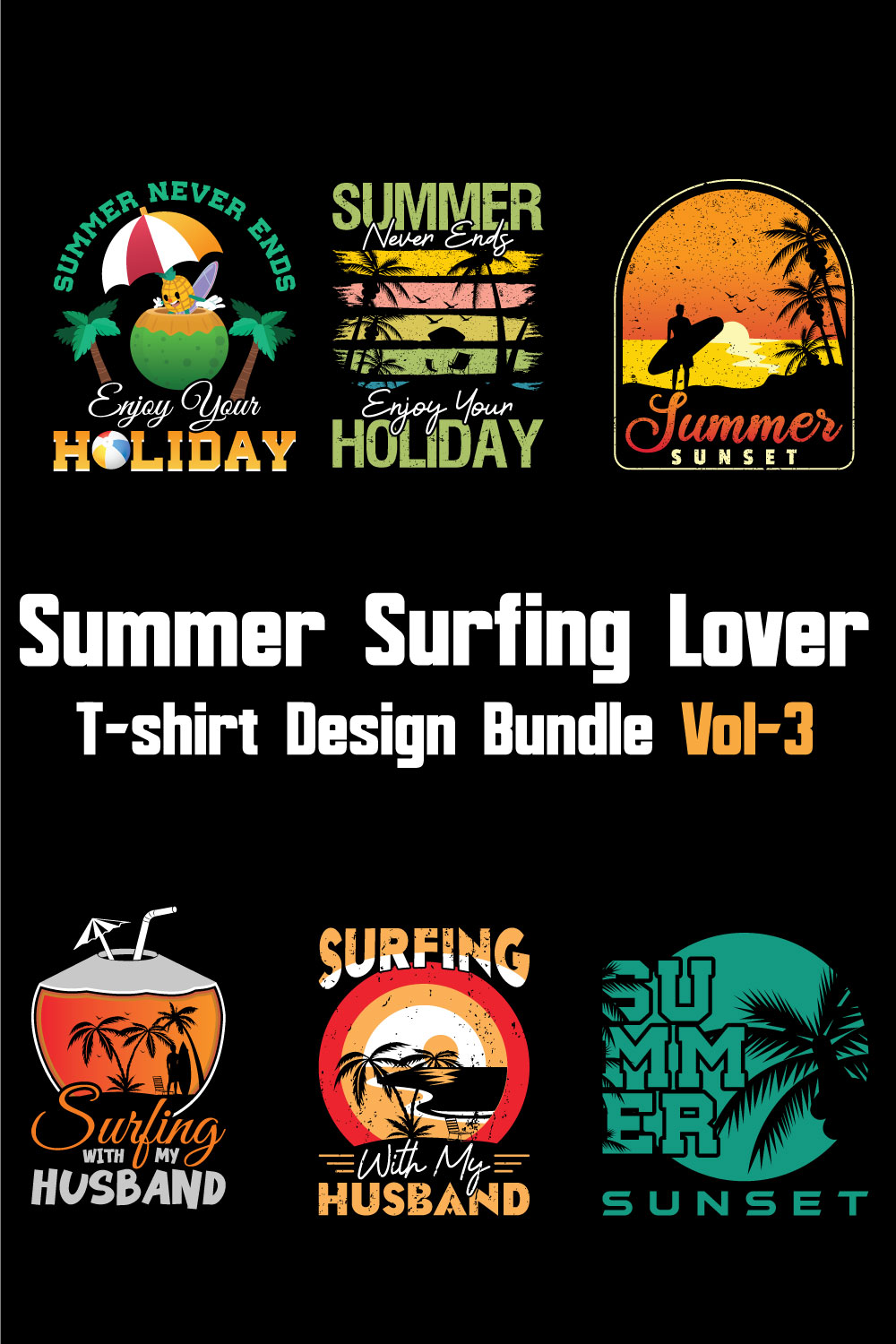 Summer Surfing Lover T-shirt Design Bundle Vol-3 pinterest preview image.