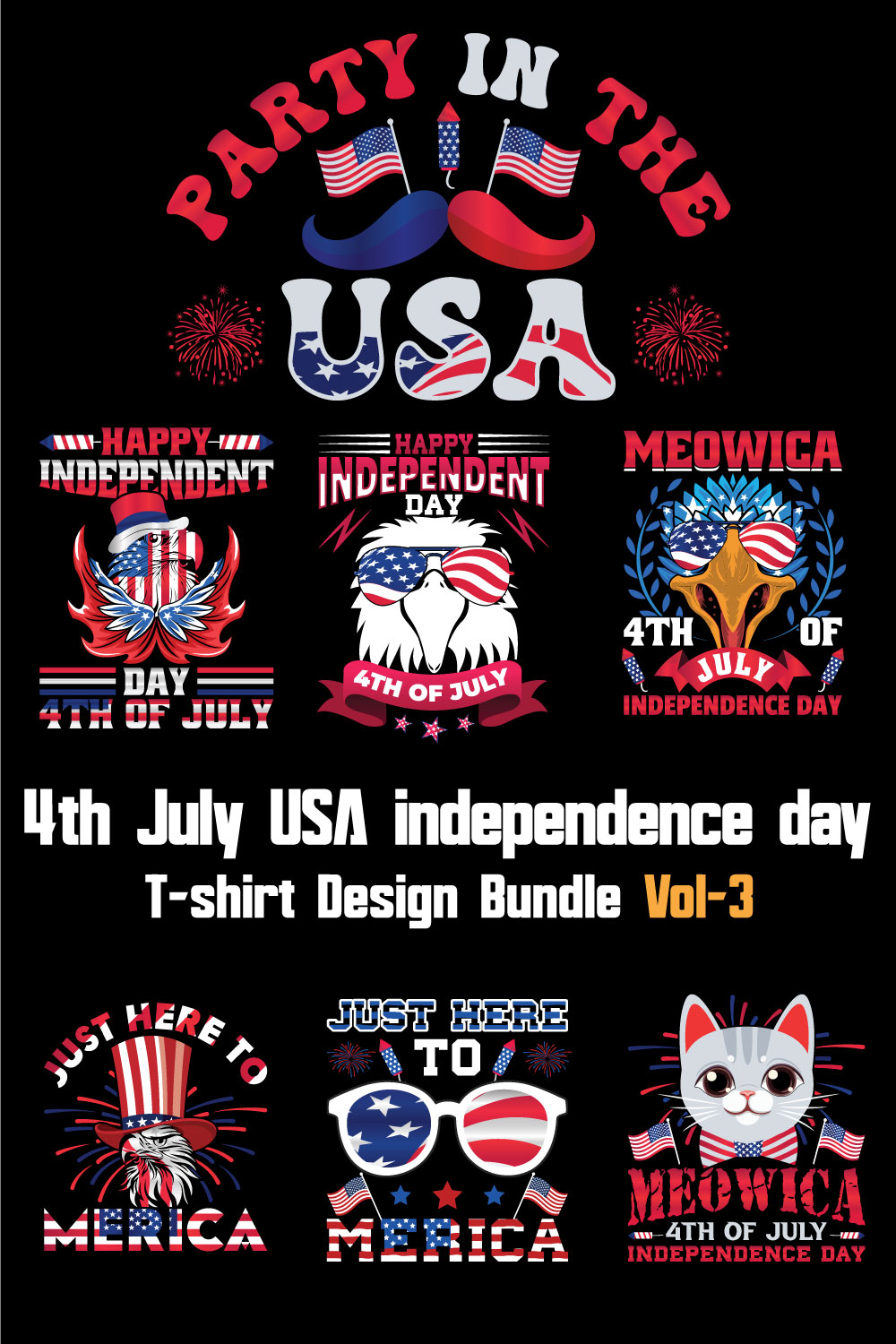 4th July USA independence day T-shirt Design Bundle Vol-3 pinterest preview image.