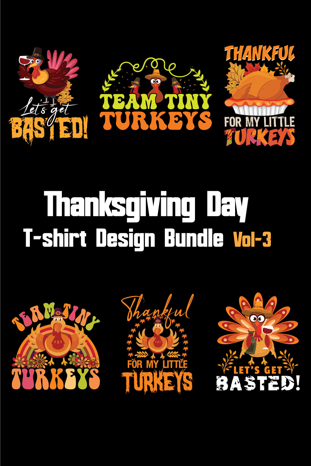 Thanksgiving Day T-shirt Design Bundle Vol-3 pinterest preview image.