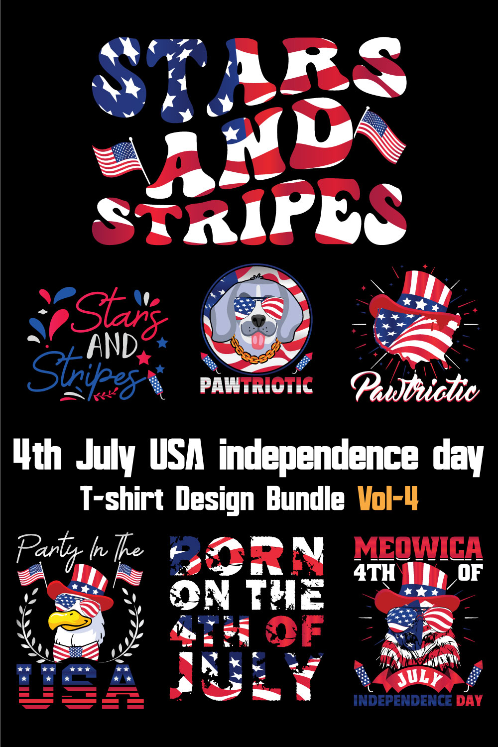 4th July USA independence day T-shirt Design Bundle Vol-4 pinterest preview image.