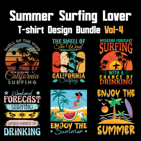 Summer Surfing Lover T-shirt Design Bundle Vol-4 cover image.