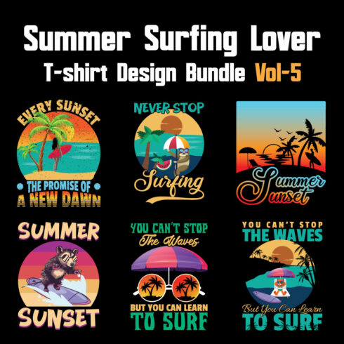 Summer Surfing Lover T-shirt Design Bundle Vol-5 cover image.