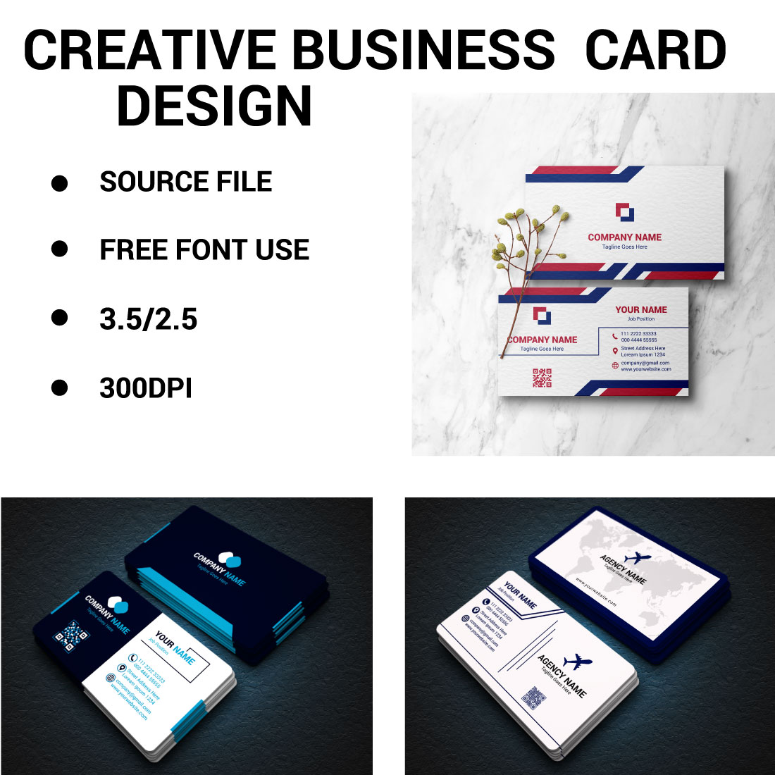 Collection of double sided business card vector templates Stationery design vector set preview image.