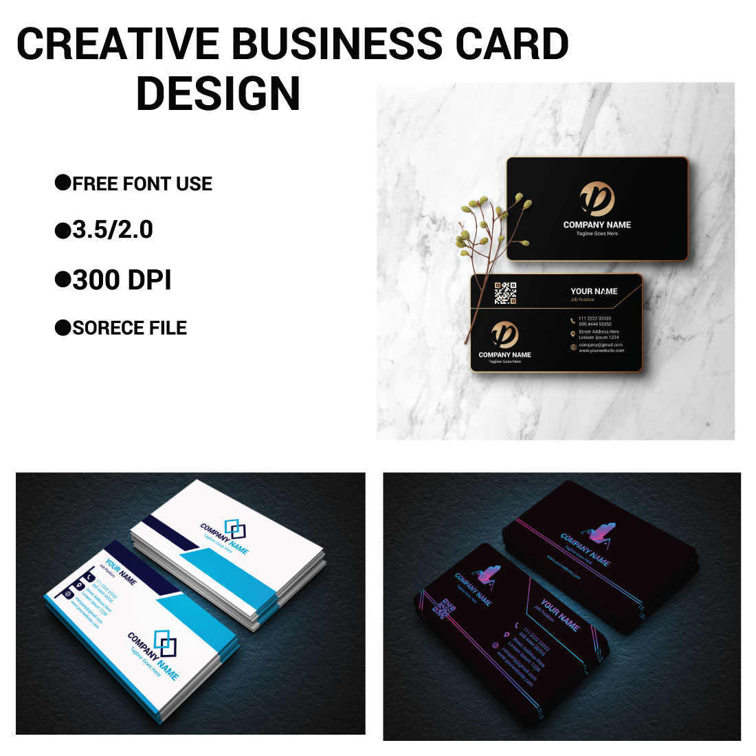 Collection of double sided business card vector templates Stationery design vector set cover image.