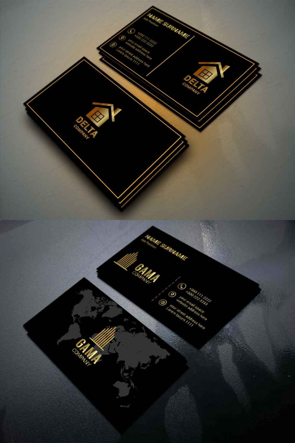 6 Creative Golden Business Card Bundle pinterest preview image.