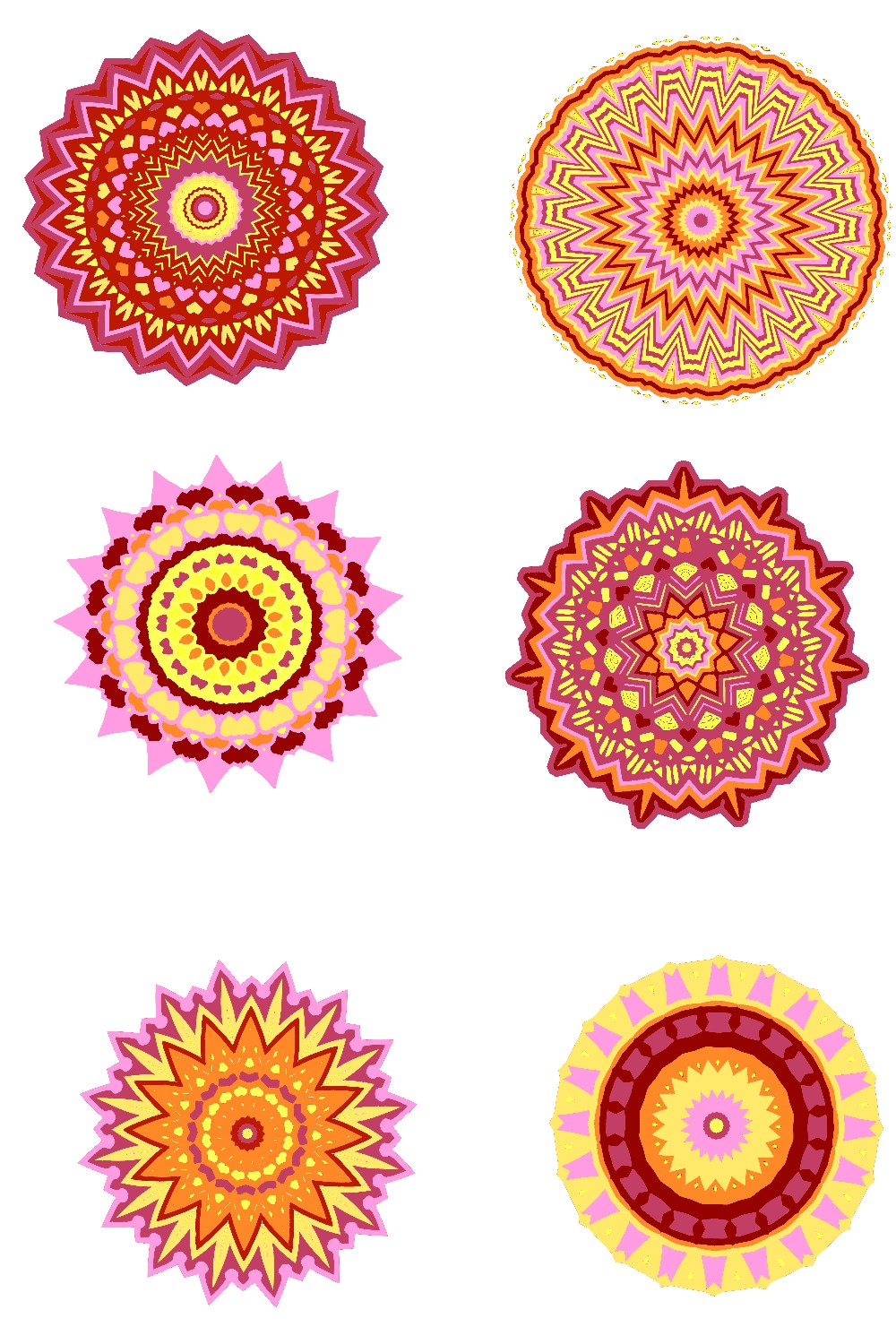 12 Bright Yellow Pink MandalasDXF PNG AI pinterest preview image.