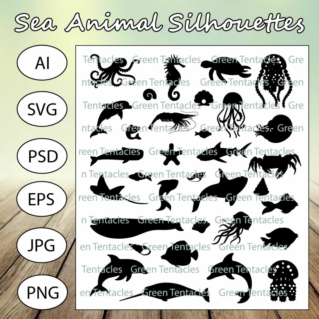 Sea Animal Silhouettes for Crafters and Designers - MasterBundles