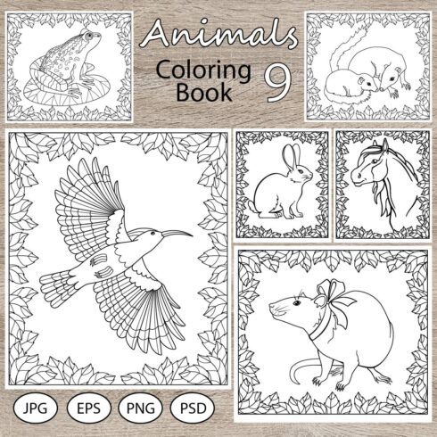 Animals - 9 coloring pages cover image.