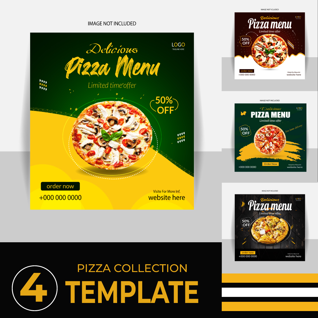 Pizza social media post design template bundles preview image.
