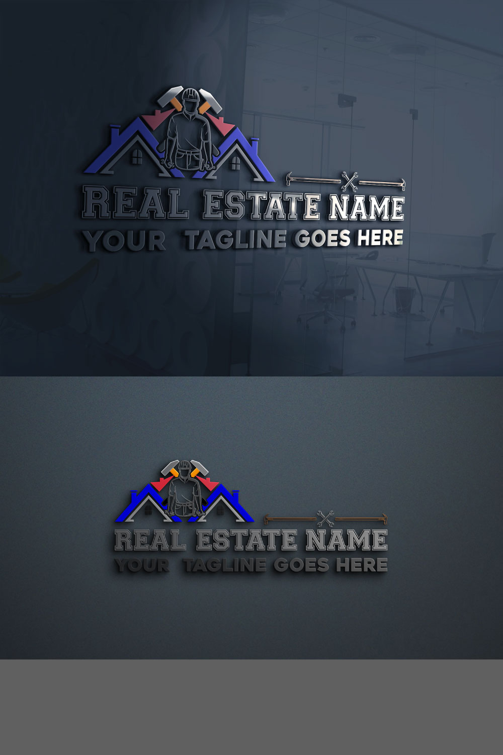 Real estate logo design pinterest preview image.