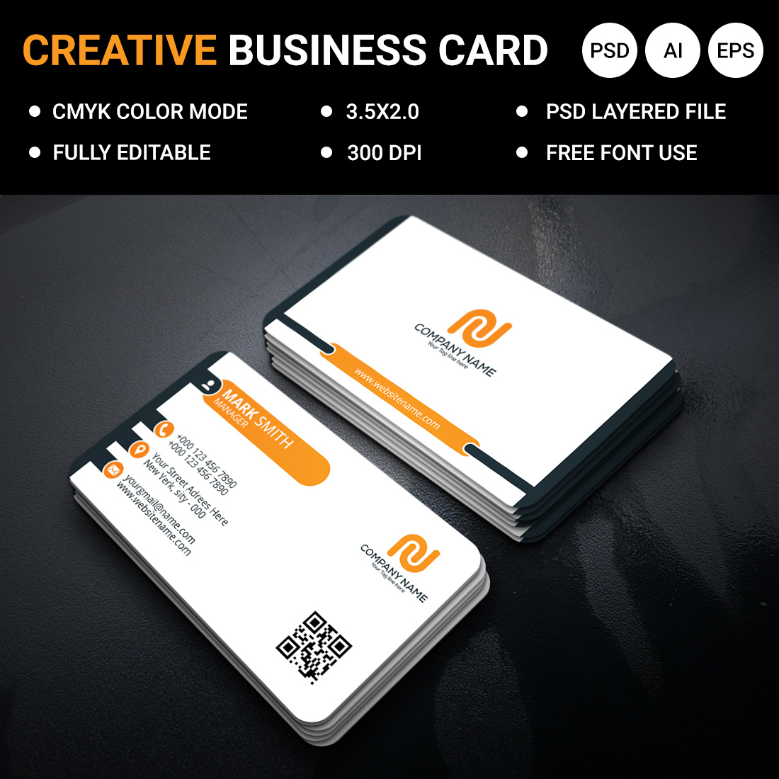 Modern and creative business card design template psd file, eps file, ai file cover image.