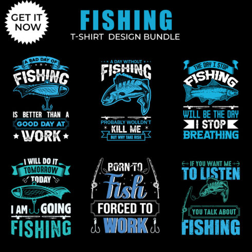 6 fishing t shirt design bundle - Fishing t shirt designs cover image.