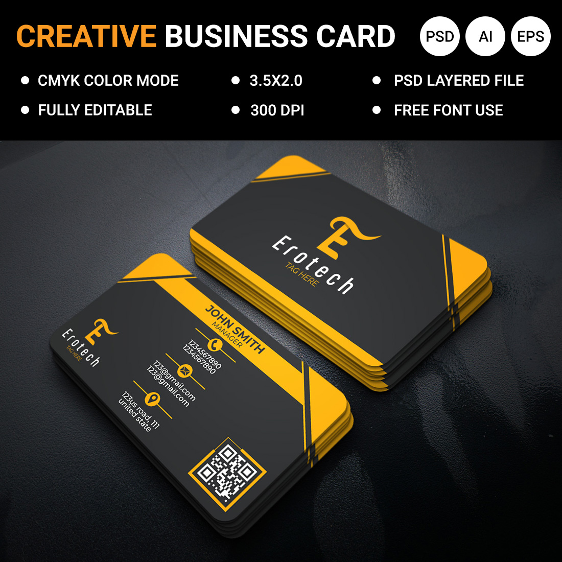 Professional and creative business card design template psd file, ai file, eps file cover image.
