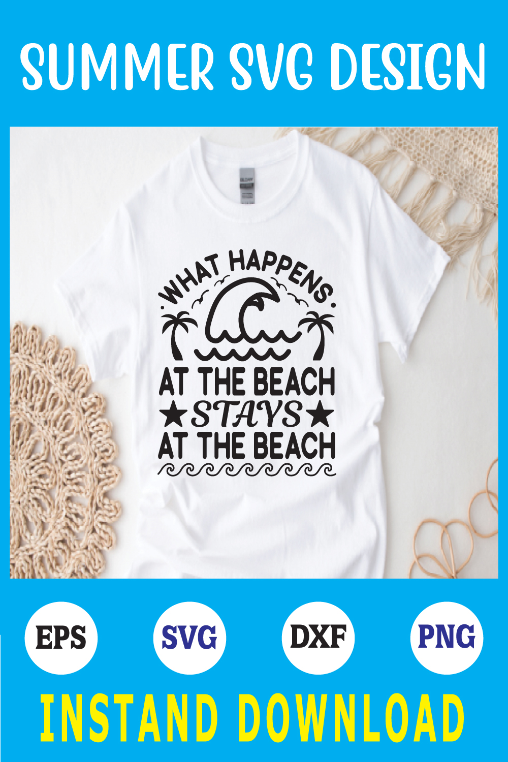 what happen at the beach stays at the beach svg pinterest preview image.