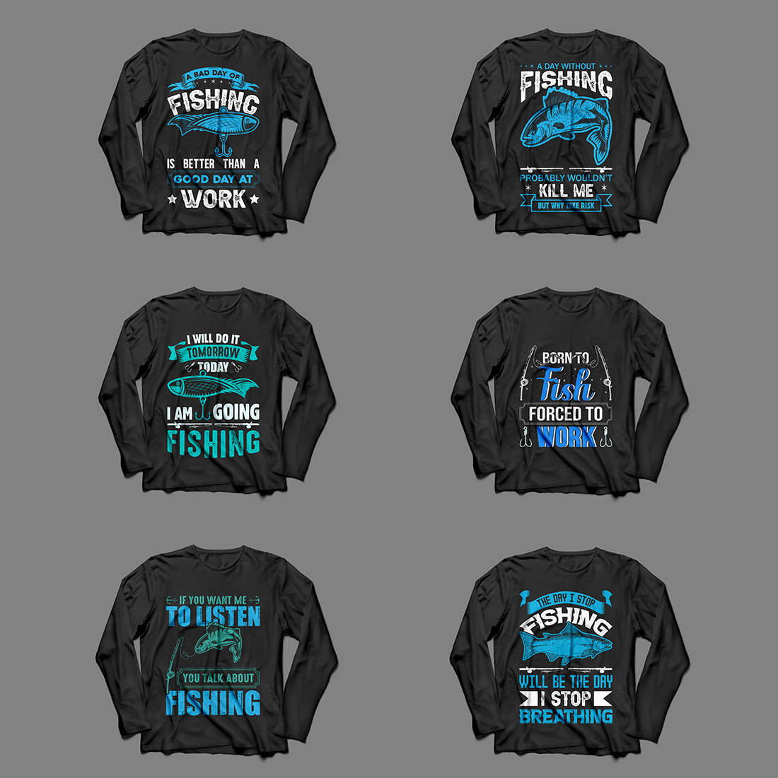 6 fishing t shirt design bundle - Fishing t shirt designs preview image.